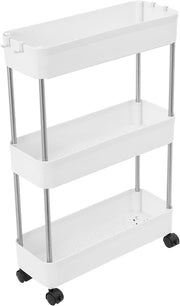 CARLA HOME Slim Storage Cart Organizer Trolley with Wheels for Kitchen, Bathroom, Laundry & Narrow Spaces (3 tier)
