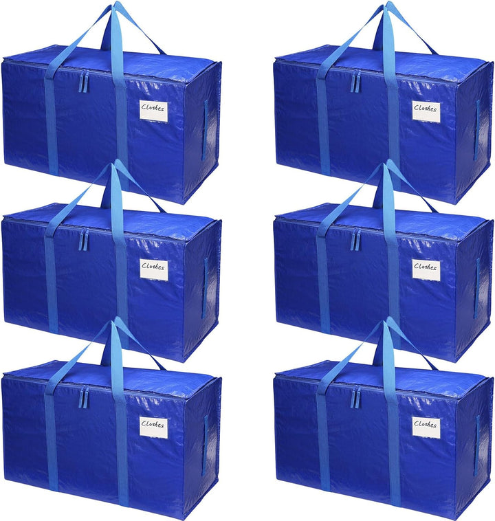 CARLA HOME 6-Pack Large Moving Storage Bags with Zippers & Handles with 95 Liters Capacity for Space Saving, Travel, Camping & Organization (Blue)