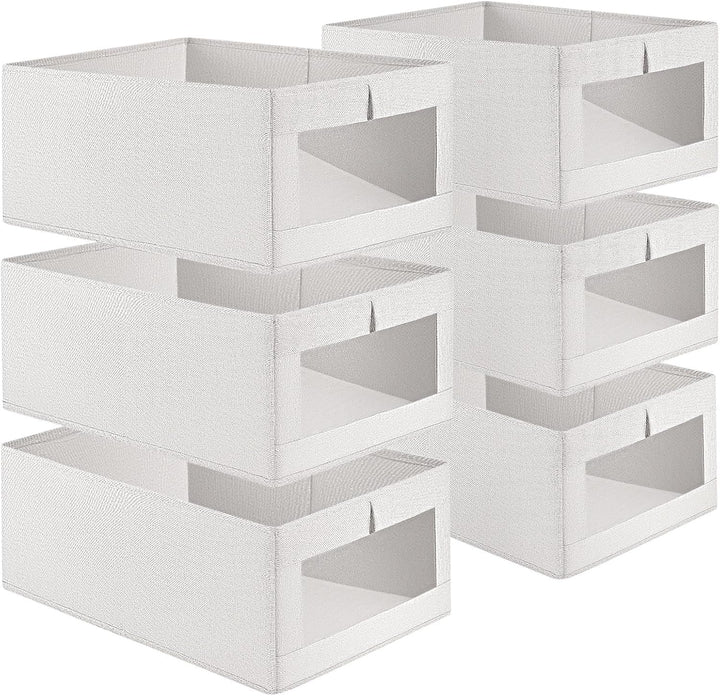 CARLA HOME 6 Pack Closet Storage Bins with Clear Window for Shelves, Clothes, Toys, Wardrobe & Bedroom Organization