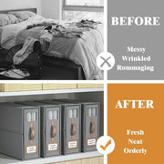 CARLA HOME Bed Sheet Organizer Set of 4 with Handle & Window for Covers, Pillowcases, Blankets, Clothes & Sheets (Grey)