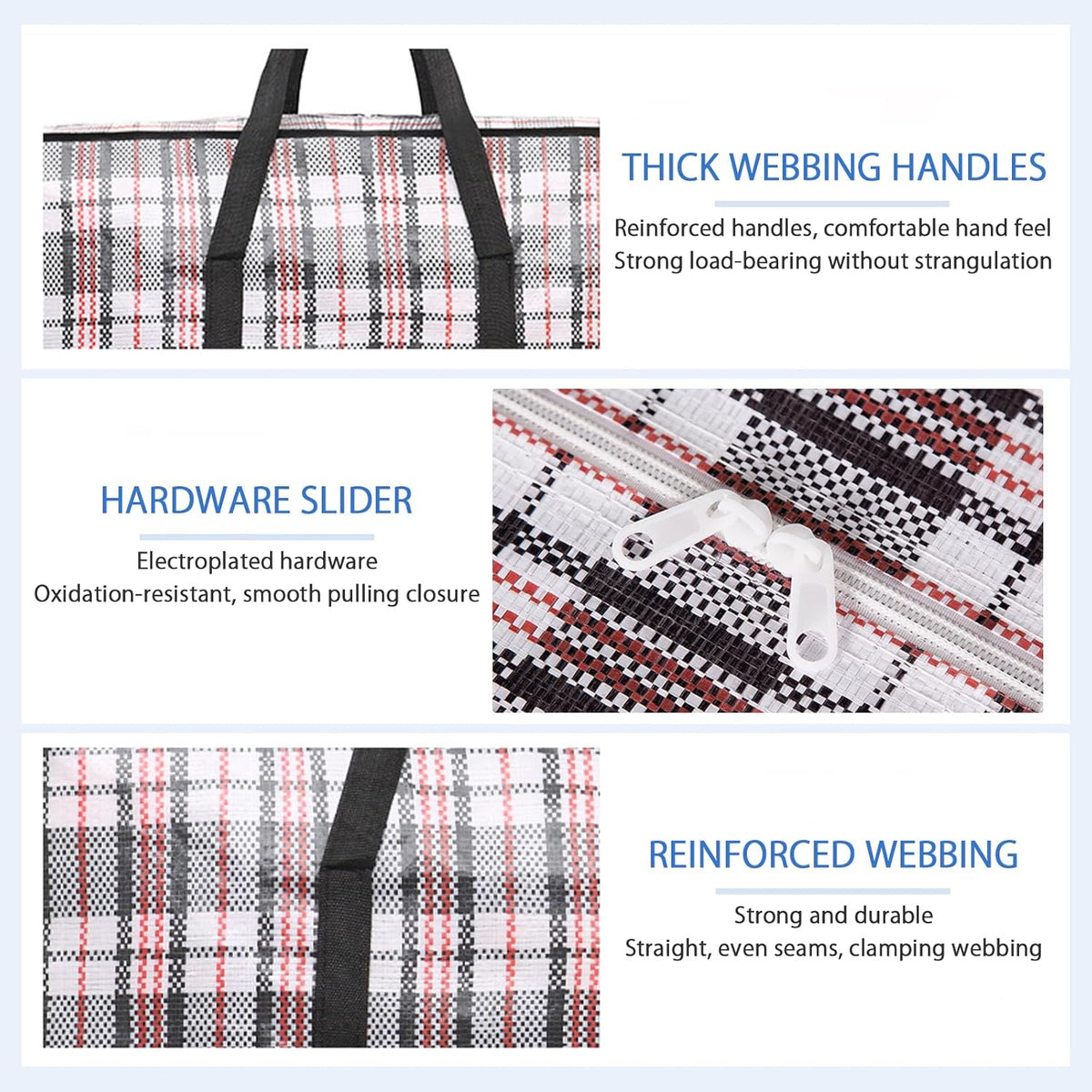 CARLA HOME 6 Pack Large Moving Storage Bags with Zipper & Handles for Clothes, Bedding, Blankets, Dorm & Travel (80x55x25cm)