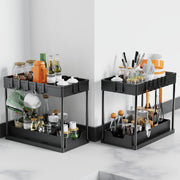 CARLA HOME 2 Pack Under Sink Organizer with Pull-Out Basket and Hooks for Bathroom & Kitchen