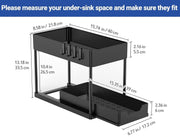 CARLA HOME 2 Pack Under Sink Organizer with Pull-Out Basket and Hooks for Bathroom & Kitchen
