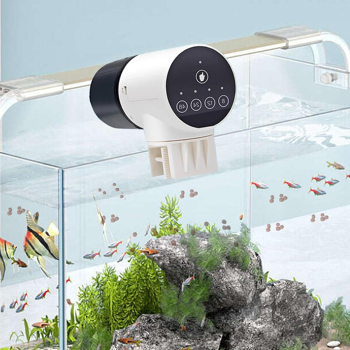 CARLA HOME Automatic Fish Feeder with Timer, Moistureproof Dispenser & Rechargeable Feeding for Aquarium or Tank