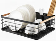 CARLA HOME Dish Drying Rack with Wooden Handles, Removable Cutlery Holder & Drainboard for Kitchen Countertop