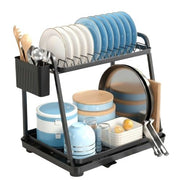 CARLA HOME 2-Tier Dish Drying Rack for Kitchen Countertop with Drainage Tray, Utensil Holder, Cutting Board Slot & Cup Hooks