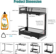 CARLA HOME 2 Tier Under Sink Organizer Pull Out Sliding Cabinet Storage Shelf with Height Adjustable for Kitchen, Bathroom or Laundry Room (Black)
