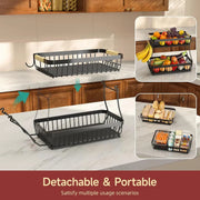 CARLA HOME 2-Tier Fruit Basket Metal Storage Bowl Kitchen Counter Organizer with Handles for Fruits, Vegetables, Snacks & Bread