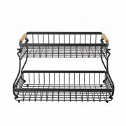 CARLA HOME 2-Tier Fruit Basket Metal Storage Bowl Kitchen Counter Organizer with Handles for Fruits, Vegetables, Snacks & Bread
