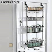 CARLA HOME 4-Tier Over the Door Organizer Heavy-Duty Metal Pantry Rack with Hanging Baskets for Home Kitchen Storage & Bathroom Door Organization