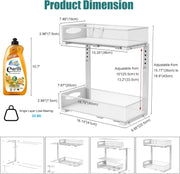 CARLA HOME 2 Tier Under Sink Organizer Pull Out Sliding Cabinet Storage Shelf with Height Adjustable for Kitchen, Bathroom or Laundry Room (White)