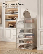 CARLA HOME 12-Pack Clear Shoe Storage Boxes - Stackable - White - Shoe Box Storage