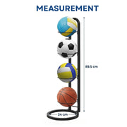 CARLA HOME 4 Tier Ball Storage Rack - Vertical Metal Stand - Black - Basketball Hoop