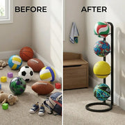 CARLA HOME 4 Tier Ball Storage Rack - Vertical Metal Stand - Black - Basketball Hoop
