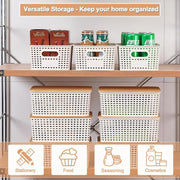 CARLA HOME Storage Bins with Bamboo Lids - 6 Pack - White - Plastic - Storage Bins 6 Pcs
