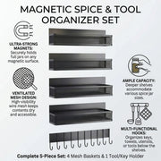 CARLA HOME 5 Pack Magnetic Spice Rack for Fridge Kitchen with Hook Bar