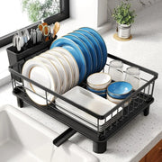 CARLA HOME Dish Drying Rack with Drainboard & Utensil Holder for Kitchen (Black)