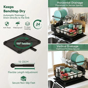 CARLA HOME 2 tier Dish Drying Rack with Drainboard & Utensil Holder for Kitchen (Black)