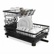 CARLA HOME 2 tier Dish Drying Rack with Drainboard & Utensil Holder for Kitchen (Black)