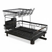 CARLA HOME 2 tier Dish Drying Rack with Drainboard & Utensil Holder for Kitchen (Black)
