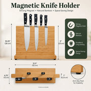 CARLA HOME Magnetic Knife Block, Bamboo Double Sided Holder up to 30cm Knives Kitchen