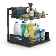 CARLA HOME 2 Tier Under Sink Organiser - Sliding Drawer - Black - Adjustable Under Sink Organiser