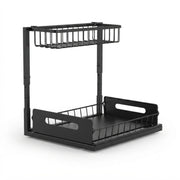 CARLA HOME 2 Tier Under Sink Organiser - Sliding Drawer - Black - Adjustable Under Sink Organiser