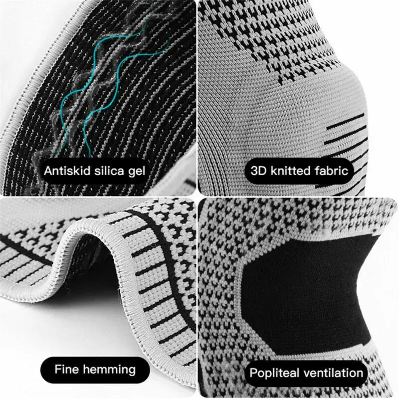Black Knee Compression Sleeve for Sports, Arthritis Relief, Silicone Support, Size L