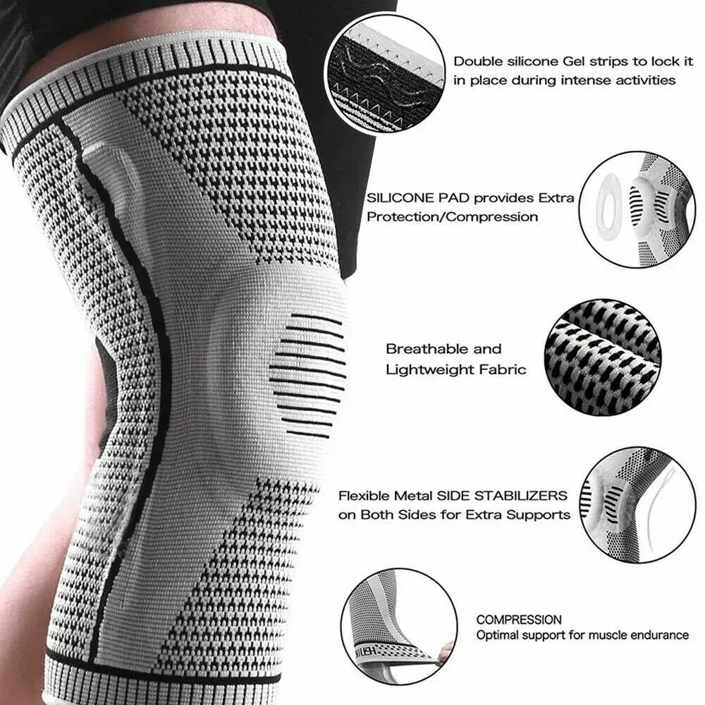 Silicone Knee Compression Sleeve in Gray for Arthritis Support, Size XL