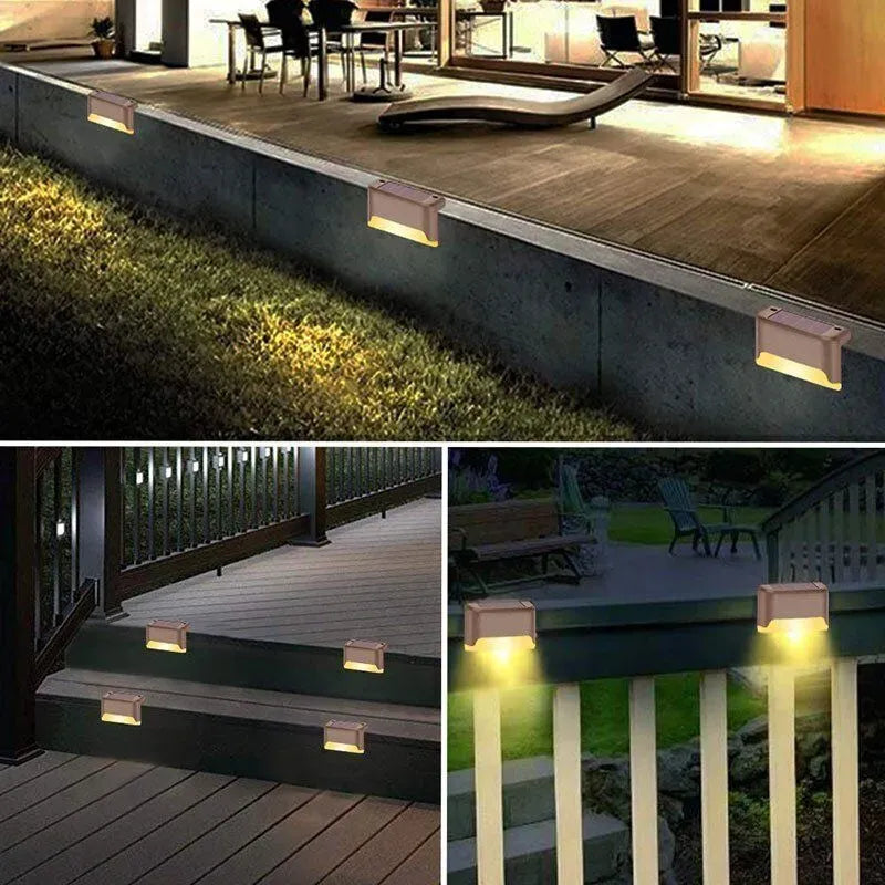 Multicoloured warm Outdoor Solar LED Deck Lights - Black, 8-Pack, Waterproof for Garden, Patio, Pathway, and Stairs