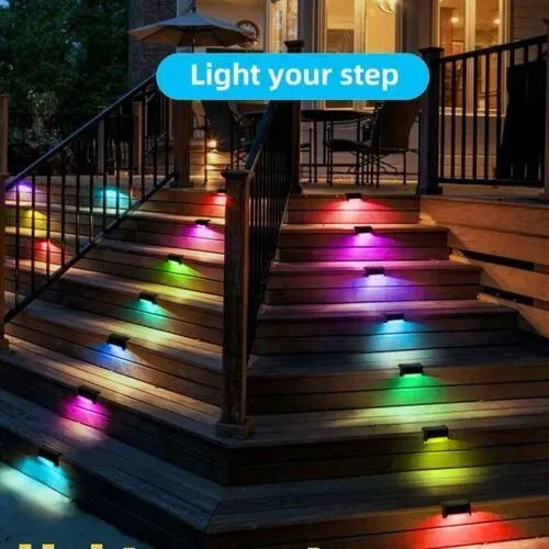 Multicoloured warm Solar LED Deck Lights - 8-Pack Black Outdoor Pathway and Step Lamps