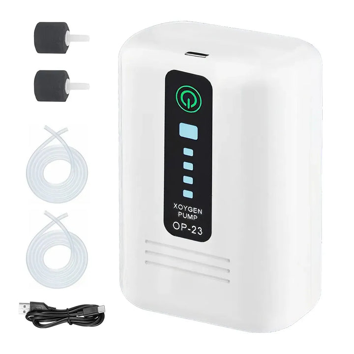 Aquarium Oxygen Pump Black USB Rechargeable Air Pump for Fish Tanks and Bait Buckets with 2 Outlets
