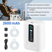 Aquarium Oxygen Pump Black USB Rechargeable Air Pump for Fish Tanks and Bait Buckets with 2 Outlets