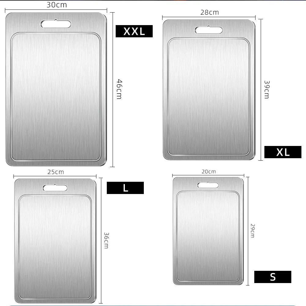 Double-Sided Titanium Cutting Board in Silver, 29x20CM, Durable and Heat Resistant