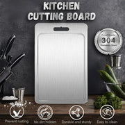 Double-Sided Titanium Cutting Board in Silver, 29x20CM, Durable and Heat Resistant