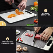 Titanium Double-Sided Cutting Board, 36.5x25cm, Silver, Stainless Steel for Kitchen and Camping