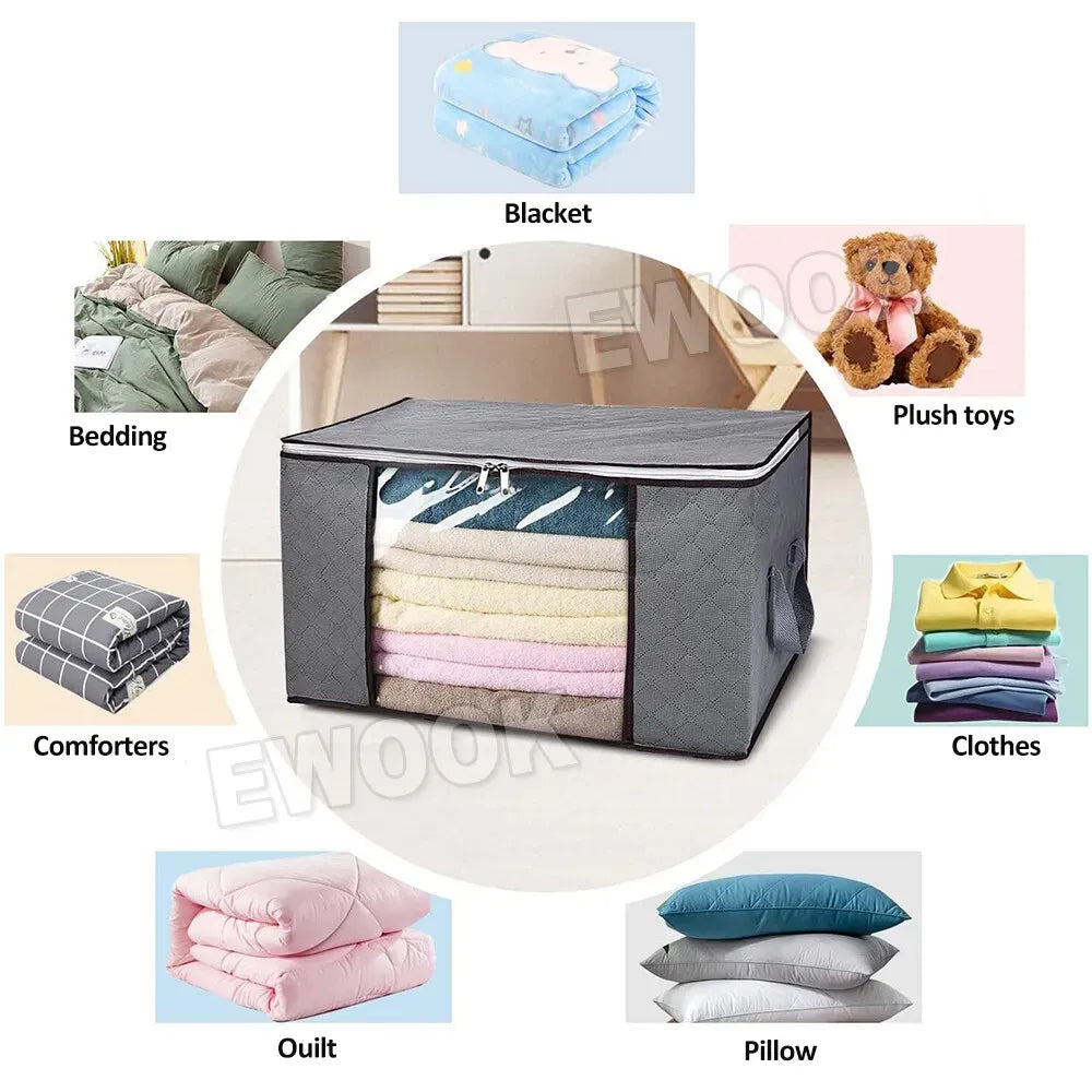 Large Navy Blue Quilt Storage Bags 60x40x35cm - 2-Pack Non-Woven Fabric Organiser with Zipper