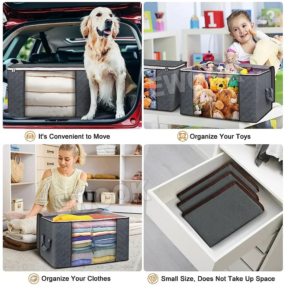 Large Navy Blue Quilt Storage Bags 60x40x35cm - 2-Pack Non-Woven Fabric Organiser with Zipper
