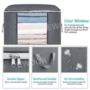 Large Grey Quilt Storage Bags 60x40x35cm - 2-Pack Non-Woven Fabric Organiser with Zipper