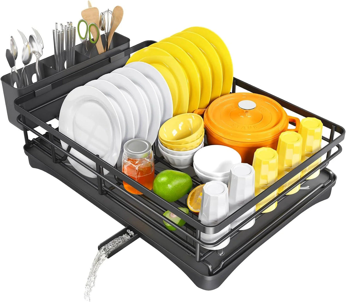 Large Dish Drying Rack with Drainboard Black