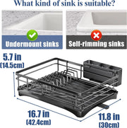 Large Dish Drying Rack with Drainboard Black