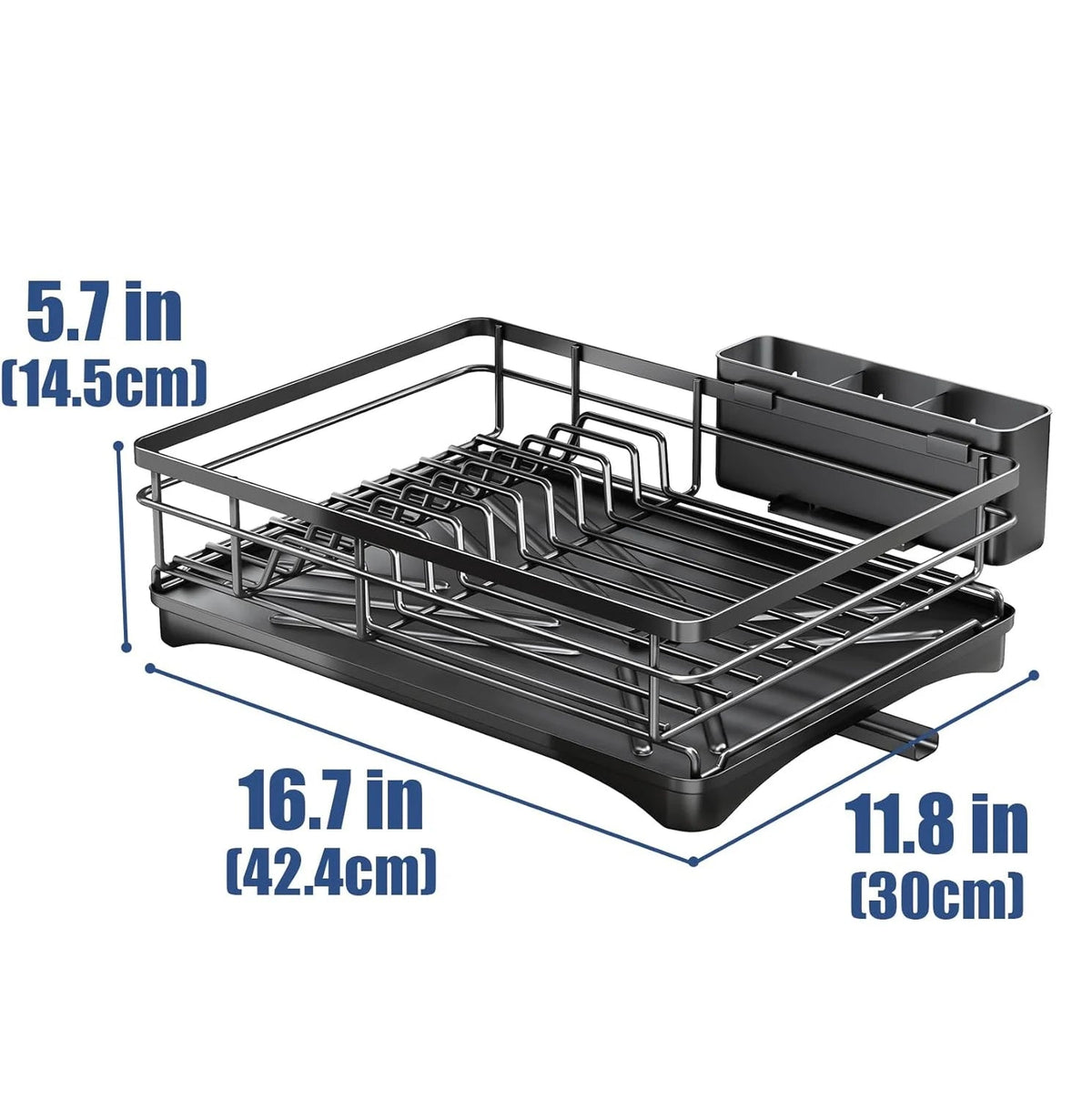 Large Dish Drying Rack with Drainboard Black