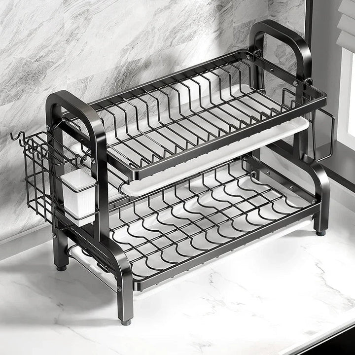 Compact 2-Tier Dish Drying Rack with Drainboard
