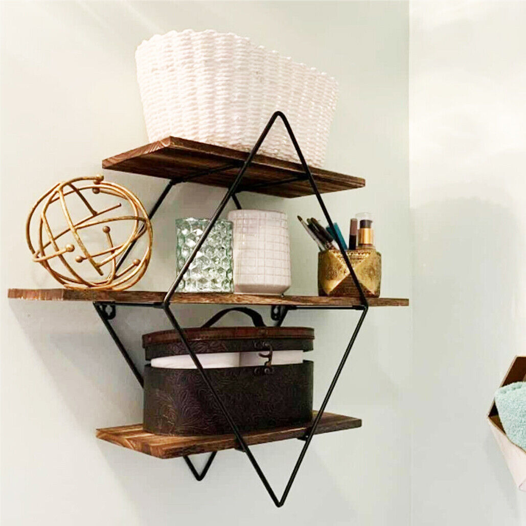3 Tier Diamond Metal Floating Shelves Wall Mounted Display