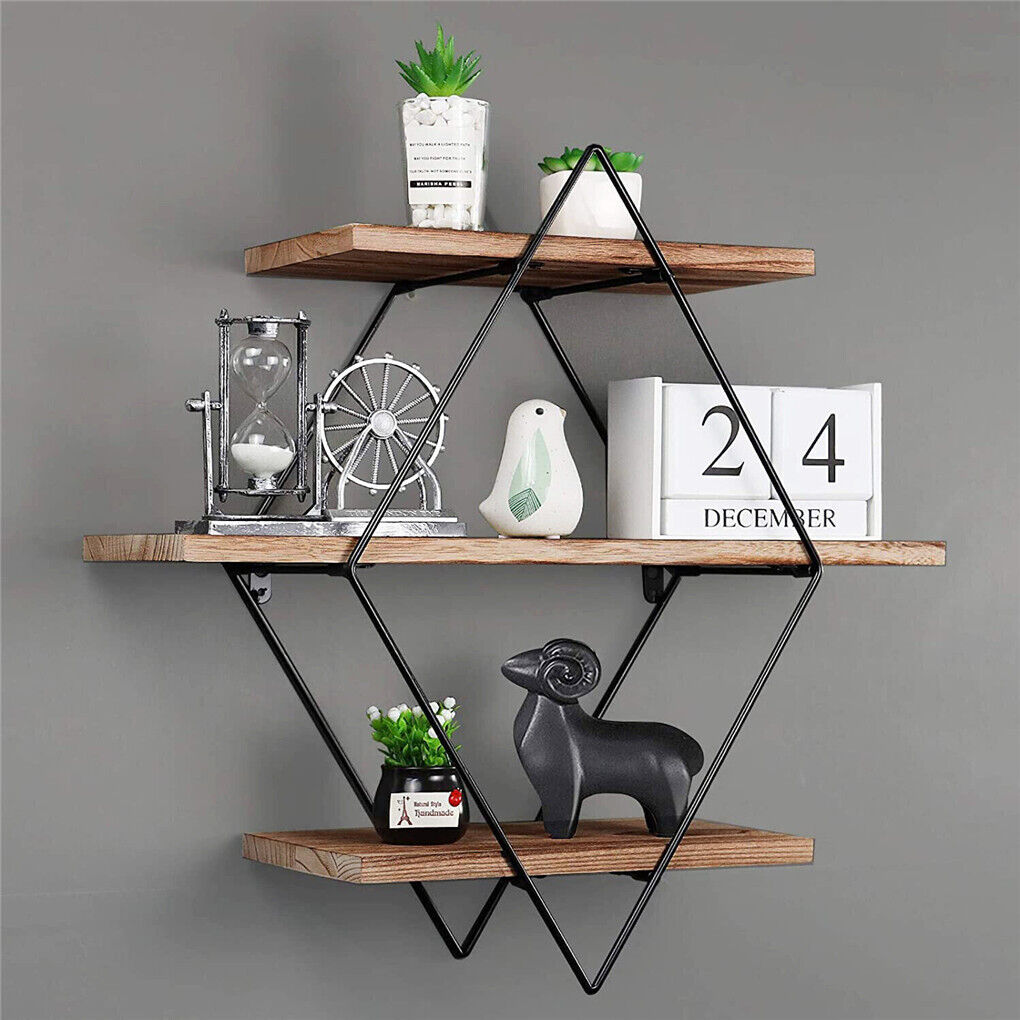 3 Tier Diamond Metal Floating Shelves Wall Mounted Display
