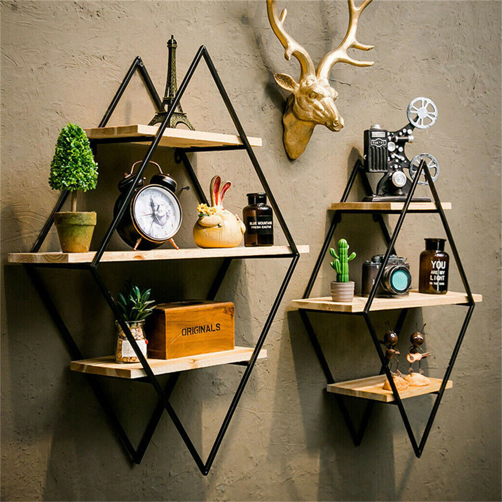3 Tier Diamond Metal Floating Shelves Wall Mounted Display