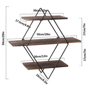 3 Tier Diamond Metal Floating Shelves Wall Mounted Display