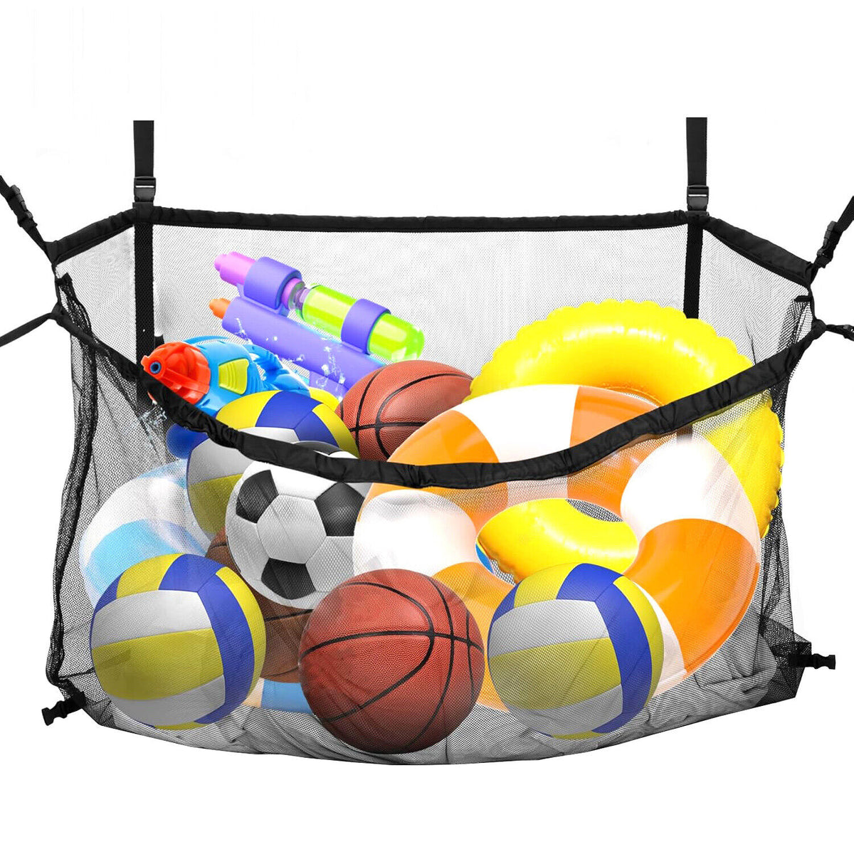 145x145CM Heavy Duty Pool Toy Storage Net Bag Adjustable Organizer