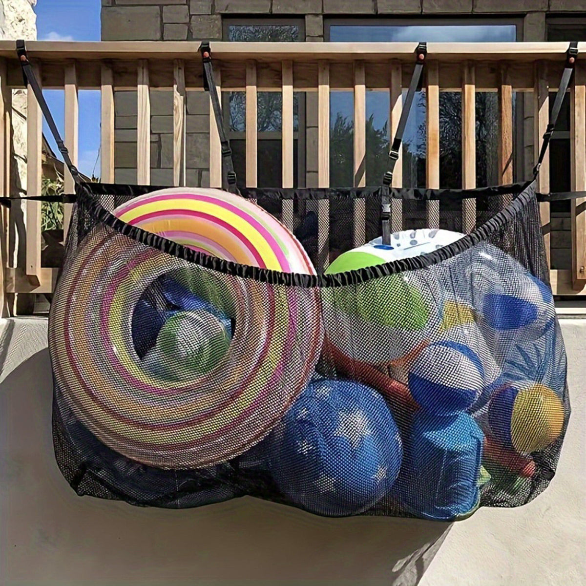 145x145CM Heavy Duty Pool Toy Storage Net Bag Adjustable Organizer