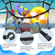 145x145CM Heavy Duty Pool Toy Storage Net Bag Adjustable Organizer